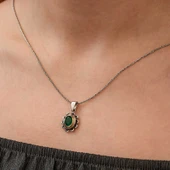 Gümüş Yeşil Çiçek Desenli Otantik Kadın Kolye thumbnail 5