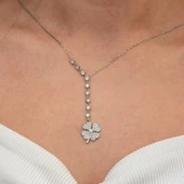 Gümüş Sıralı Zirkon Taşlı Yonca Kadın Kolye thumbnail 2