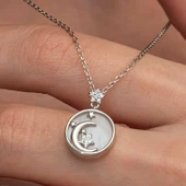 Gümüş Sedef Taşlı Ay Yıldız Hilal Kadın Kolye thumbnail 3