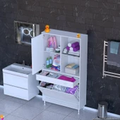 Modilayn AFRA 100x173x32,5cm 1 Çekmece, 3 Göz Sepet, 1 Kapak, 4 Raf  Dar Alan Banyo Dolabı thumbnail 1