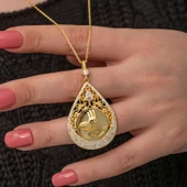 Gümüş Gold Kaplama Damla Tuğralı Kadın Kolye - 4
