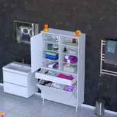 Modilayn AFRA 90x173x32,5cm 1 Çekmece, 3 Göz Sepet, 1 Kapak, 8 Raf Dar Alan Banyo Dolabı thumbnail 1