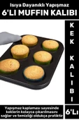 Premium Isıya Dayanıklı Yapışmaz Kolay Temizlenir Kek Brownie Cupcake 6'lı Muffin Kek Kalıbı - 1
