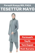 Özel Üretim Yüksek Kalite Konforlu Fermuarlı Taytlı Tam Kapalı Paraşüt Kumaş Bol Paça TESETTÜR MAYO - 1