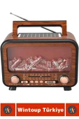 Dekoratif Hediyelik Solar Şarjlı Bluetooth Wireless USB TF Card FM Şömine Görünümlü Nostaljik Radyo - 3