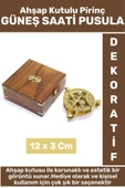 Premium Erkek Arkadaş Sevgili Hediyelik Koleksiyon Dekoratif Ahşap Kutulu Pirinç GÜNEŞ SAATİ PUSULA - 1