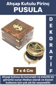 Premium Erkek Arkadaş Sevgili Hediyelik Koleksiyon Denizci Dekoratif Ahşap Kutulu Pirinç PUSULA - 1