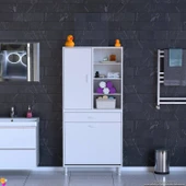 Modilayn AFRA 85x173x32,5cm 1 Çekmece, 2 Göz Sepet, 1 Kapak, 8 Raf Dar Alan Banyo Dolabı thumbnail 3