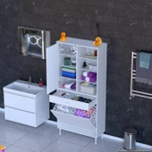 Modilayn AFRA 85x173x32,5cm 1 Çekmece, 2 Göz Sepet, 1 Kapak, 8 Raf Dar Alan Banyo Dolabı thumbnail 1