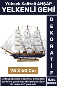 Premium Yüksek Kaliteli Dekoratif Ev Ofis Hediyelik Denizci Koleksiyon Ahşap YELKENLİ GEMİ 75X60 Cm - 1