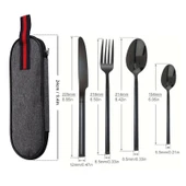 Valkyrie Çantalı Yolculuk Çatal Kaşık Bıçak Seti Kişiye Özel 1. Sınıf Paslanmaz Çelik Ofis Okul Kamp Restaurant C3404 - 3