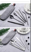 Valkyrie 8 Parça Çantalı Yolculuk Çatal Bıçak Kaşık Pipet Chopstick Seti Kamp Okul Ofis Tatil Paslanmaz Çelik Metal - 5