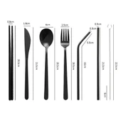 Valkyrie 8 Parça Çantalı Yolculuk Çatal Bıçak Kaşık Pipet Chopstick Seti Kamp Okul Ofis Tatil Paslanmaz Çelik Siyah - 4