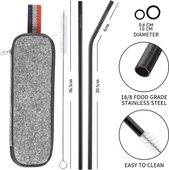 Valkyrie 8 Parça Çantalı Yolculuk Çatal Bıçak Kaşık Pipet Chopstick Seti Kamp Okul Ofis Tatil Paslanmaz Çelik Siyah - 8