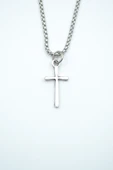 Minimal Haç Gümüş Kaplama Örme Zincir Kolye thumbnail 1