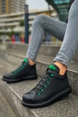 Pabucmarketi Bağcıklı Erkek Sneaker Bot Siyah Yeşil thumbnail 1