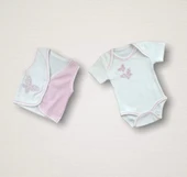 Lenaca Uçan Kelebekler Nakışlı %100 Cotton Antibakteriyel 10lu Zıbın Takımı Hastane Çıkışı thumbnail 4