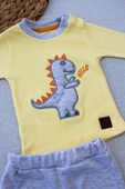 Lenaca 3-6 6-9 9-12 Ay Minik Dino Nakışlı Şapkalı Uzun Kollu Sweat 3lü Kız-erkek Bebek Takımı - 2