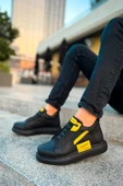 Pabucmarketi Bağcıklı Erkek Sneaker Bot Siyah Sarı - 1