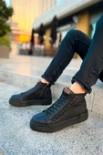 Pabucmarketi Fermuarlı Bağcık Detaylı Erkek Sneaker Bot Siyah Siyah thumbnail 3