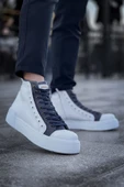 Pabucmarketi Fermuarlı Bağcık Detaylı Erkek Sneaker Bot Beyaz Antrasit - 3