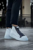 Pabucmarketi Fermuarlı Bağcık Detaylı Erkek Sneaker Bot Beyaz Antrasit - 4