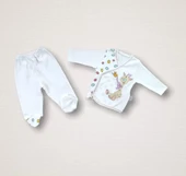 Lenaca Love Zürafa Nakışlı %100 Cotton Antibakteriyel 10lu Zıbın Takımı Hastane Çıkışı - 4