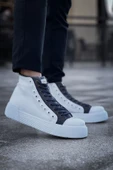 Pabucmarketi Fermuarlı Bağcık Detaylı Erkek Sneaker Bot Beyaz Antrasit - 1