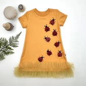 Lenaca 1-2-3 Yaş Uğur Böceği Nakışlı Fırfır Uçlu Kız Çocuk Jile Elbisesi thumbnail 1