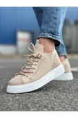 Pabucmarketi Bağcık Detaylı Triko Kumaş Erkek Spor Ayakkabı Bej thumbnail 3