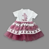 Lenaca 1-2-3 Yaş Payetli  Baskılı Brode Etekli Kız Bebek Elbisesi - 2