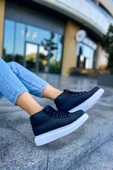 Pabucmarketi Bağcıklı Kadın Sneaker Bot Lacivert - 2