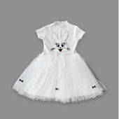 Lenaca 5-6-7 Yaş Payetli Tavşan Baskılı Kız Çocuk Elbisesi - 2