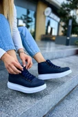 Pabucmarketi Bağcıklı Kadın Sneaker Bot Lacivert - 1
