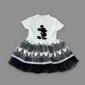 Lenaca 1-2-3 Yaş Payetli Mickey Baskılı Brode Etekli Kız Bebek Elbisesi - 2