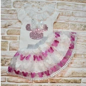 Lenaca 1-2-3 Yaş Payetli  Nakışlı  Kısa Kollu Brode Etekli 2li Kız Bebek Takımı thumbnail 2