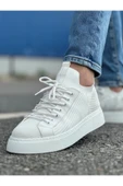 Pabucmarketi Bağcık Detaylı Triko Kumaş Erkek Spor Ayakkabı Beyaz thumbnail 1