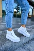 Pabucmarketi Bağcıklı Kadın Sneaker Bot Beyaz - 3