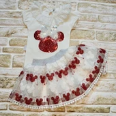 Lenaca 1-2-3 Yaş Payetli  Nakışlı  Kısa Kollu Brode Etekli 2li Kız Bebek Takımı thumbnail 2