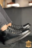 Pabucmarketi Bağcıklı Hakiki Deri Erkek Sneaker Bot Siyah thumbnail 3