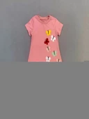 Lenaca 1-2-3 Yaş Renkli Kelebekler Nakışlı Eteği Fırfırlı Jile Çocuk Elbisesi - 2