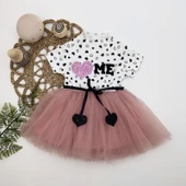 Lenaca 1-2-3 Yaş Payetli Kalp Me Baskılı Kız Bebek Elbisesi thumbnail 1