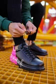 Pabucmarketi Bağcıklı Baskılı Erkek Spor Ayakkabı Siyah Pembe thumbnail 6