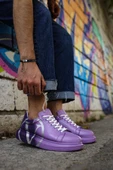 Pabucmarketi Bağcıklı Baskılı Erkek Spor Ayakkabı Mor Koyu Mor V - 1