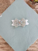 Lenaca Yenidoğan Kuzulu Taç Nakış Güpürlü Fiyonklu Duvaklı Prizma Taş Unisex Kundak Bebek Battaniyesi thumbnail 5