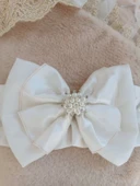 Lenaca Yenidoğan Wool Yün Kumaş Taç Nakışlı Güpür Duvaklı Fiyonk Prizma Taş Unisex Kundak Bebek Battaniyesi thumbnail 6