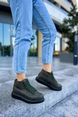 Pabucmarketi Bağcıklı Kadın Sneaker Bot Haki - 3
