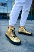 Pabucmarketi Bağcıklı Erkek Sneaker Bot Altın - 1