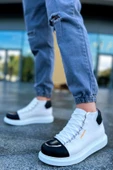 Pabucmarketi Bağcıklı Erkek Sneaker Bot Beyaz Siyah - 2