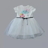 Lenaca 1-2-3 Yaş Tül Tokalı Bulut Civciv Ve Yıldız Nakışlı Kız Bebek Elbisesi thumbnail 2